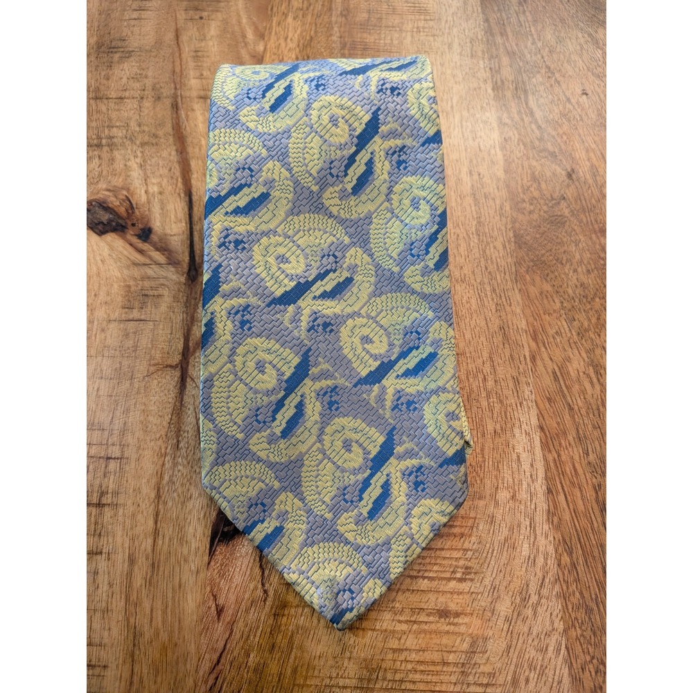 Vintage Wembley Wemlon Tie Blue Yellow Psychedelic Swirl Geometric Retro Mens